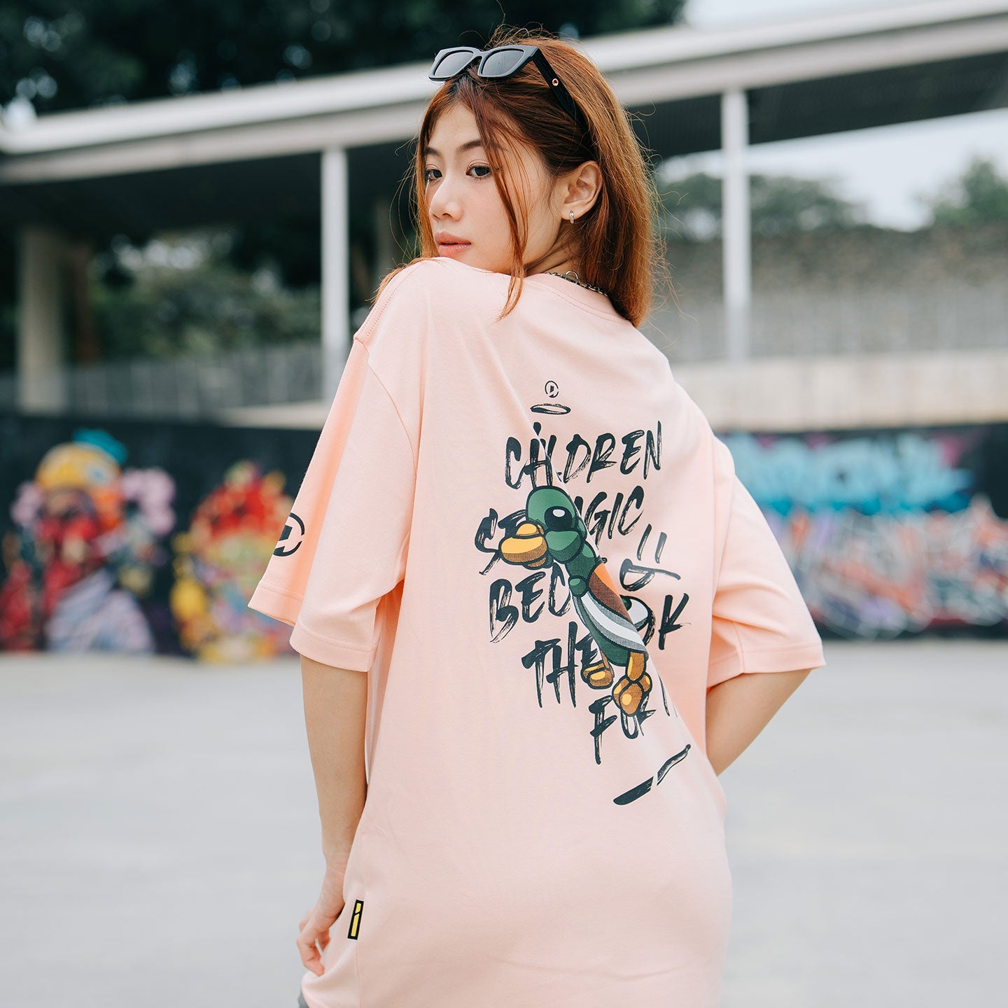 Balloon Duck Oversized Tee - Salmon Pink