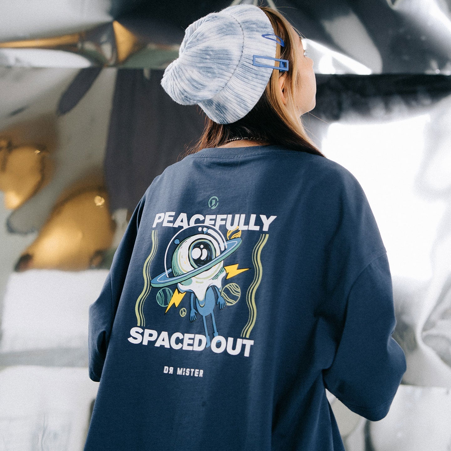 Spaced Out Broad Tee - Deep Blue