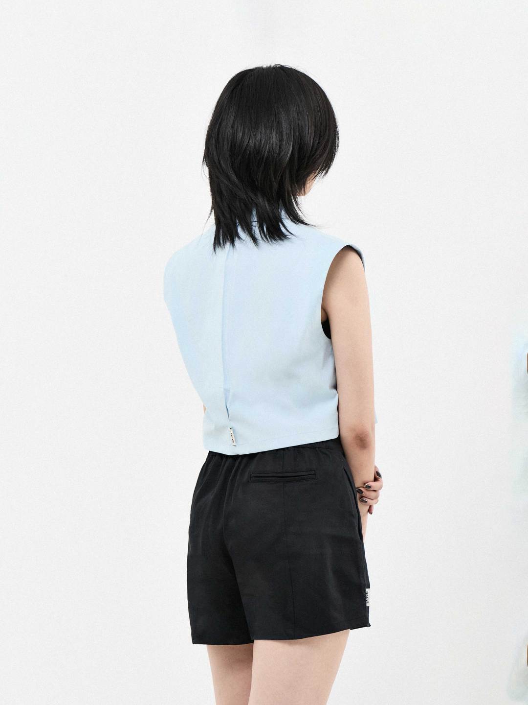 Double Collar Short Sleeve Cropped Shirt | Blue