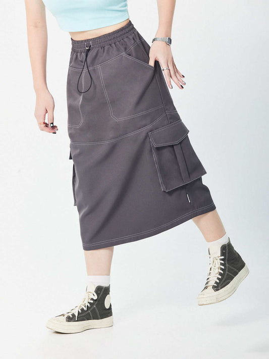 Midi Cargo Skirt | Grey