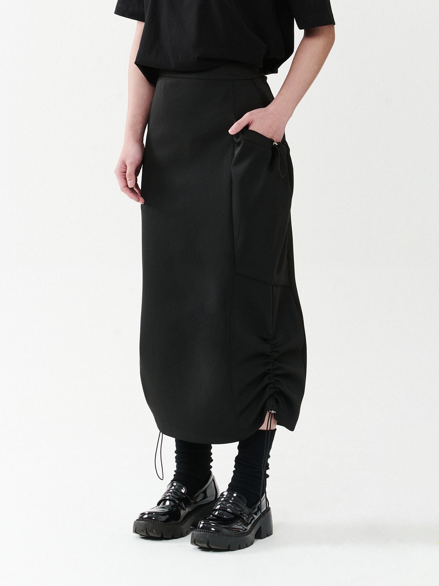 Parachute Drawstring Ruched Long Skirt