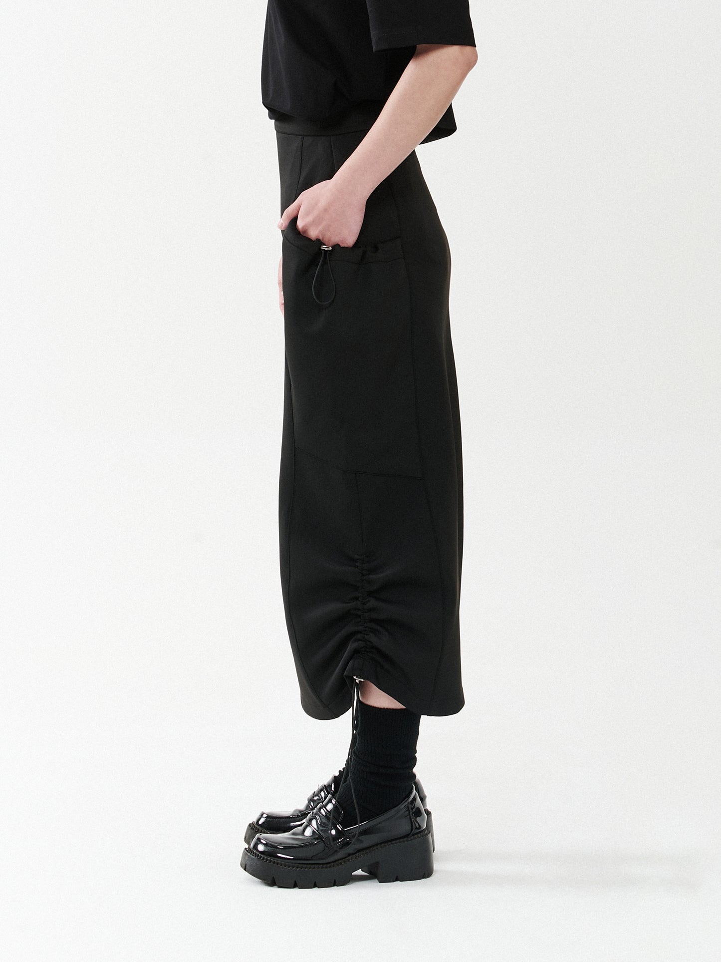 Parachute Drawstring Ruched Long Skirt