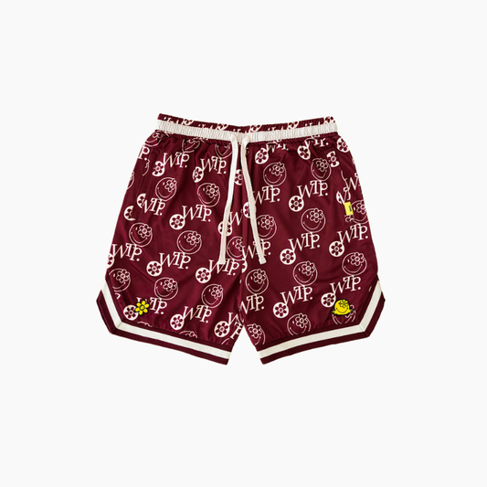 Smiley Basketball Shorts | Burgundy