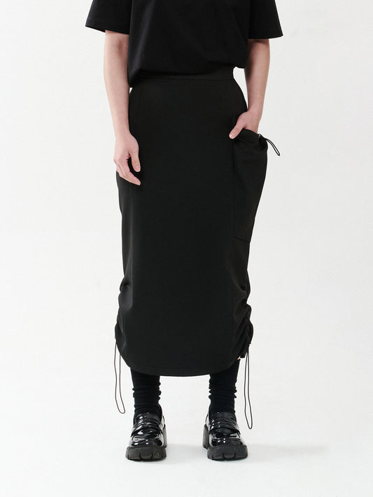 Parachute Drawstring Ruched Long Skirt