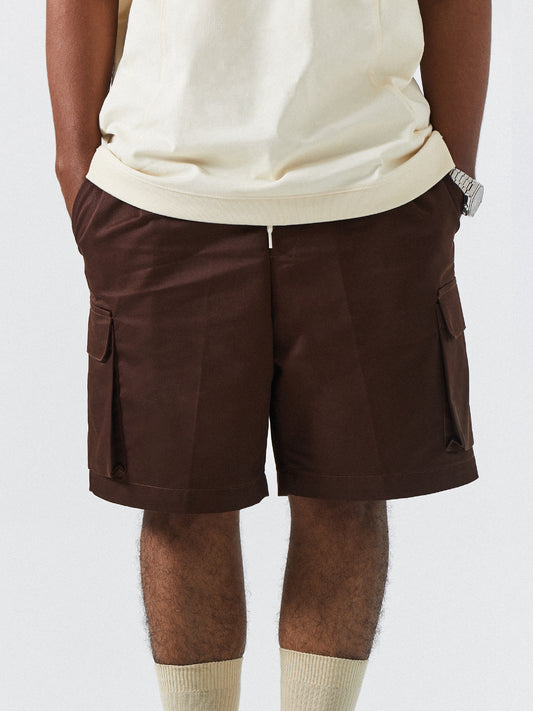 Pleated Pockets Cargo Shorts | Dark Brown