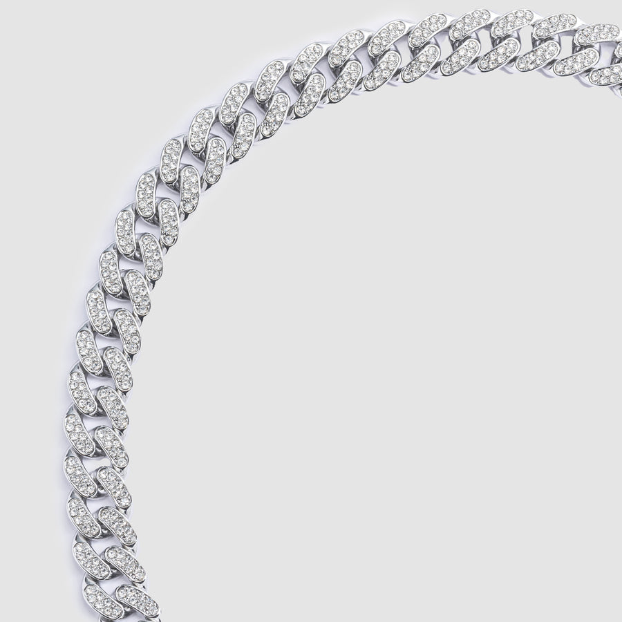 Glass Stone Cuban Link Silver