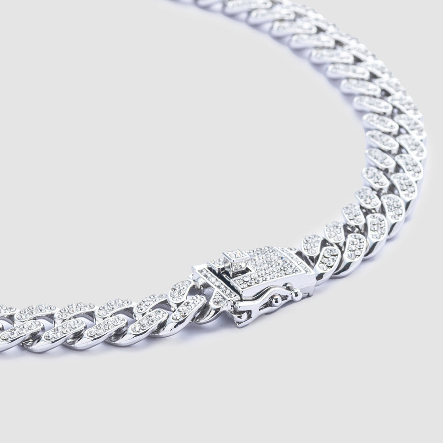 Glass Stone Cuban Link Silver