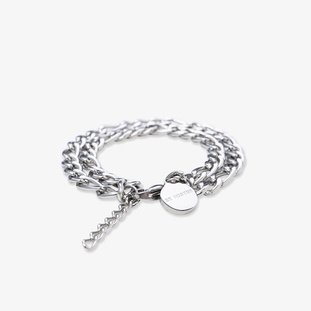 Layered Figaro Chain Bracelet - Silver