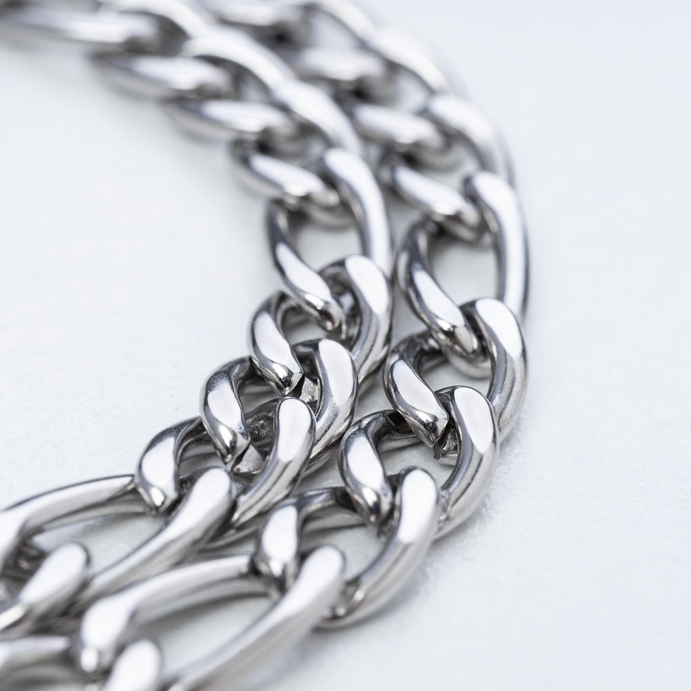 Layered Figaro Chain Bracelet - Silver