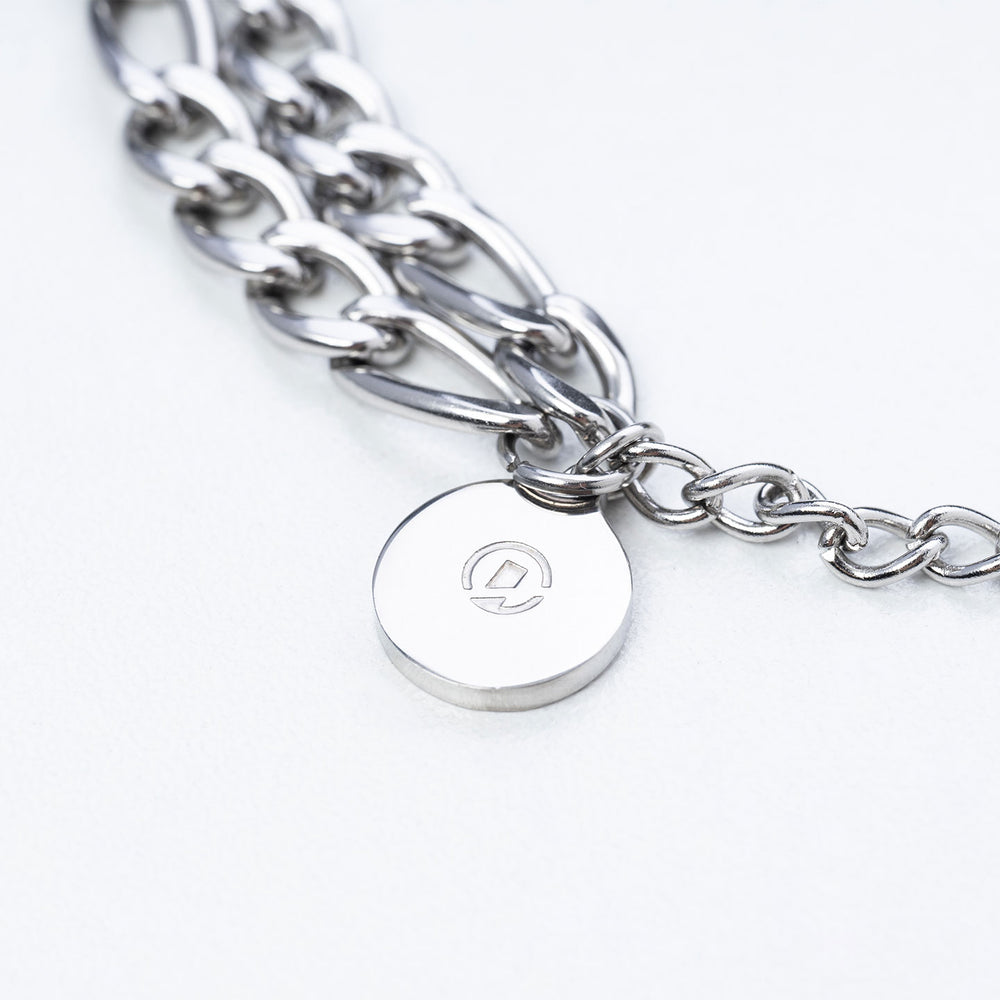 Layered Figaro Chain Bracelet - Silver