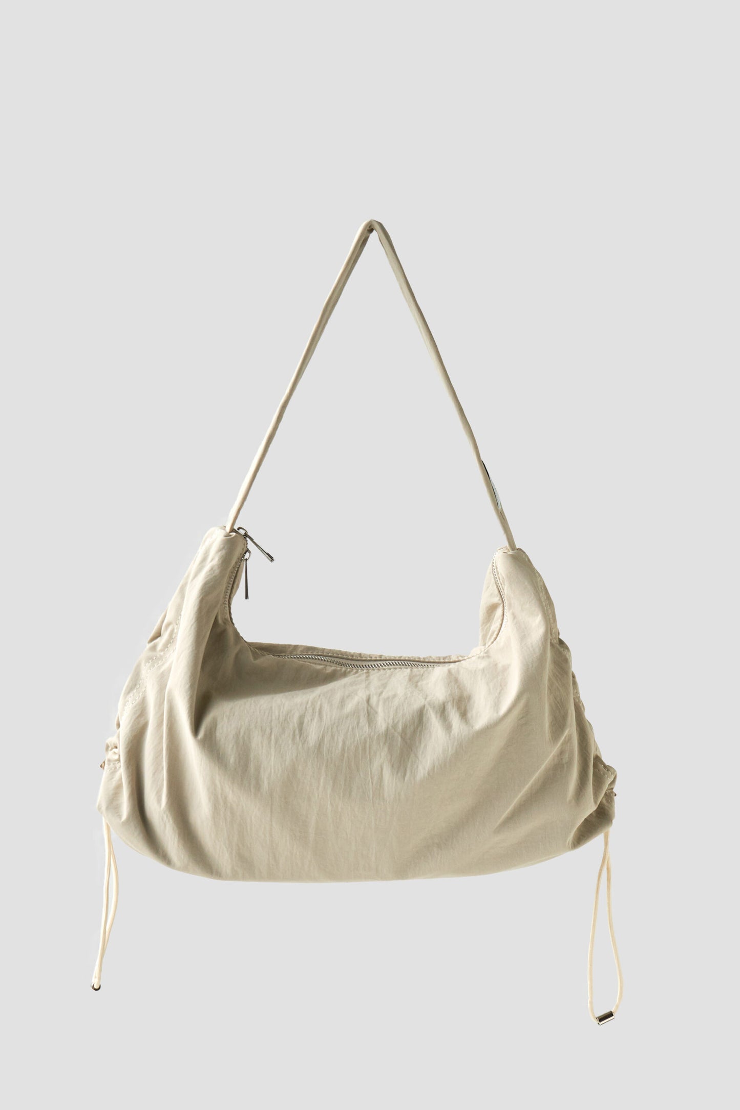 Drawstring Nylon Shoulder Bag (Off White)