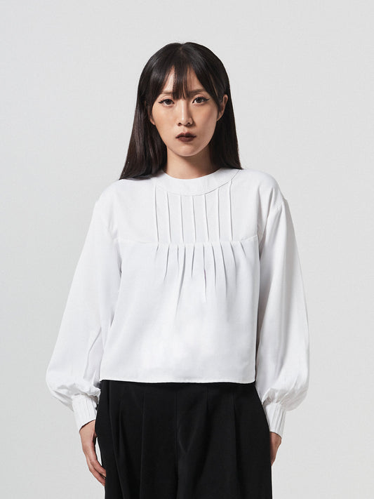 Grace Pleated Long Sleeve Top | White