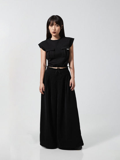 NCVR Dual Pocket Drawstring Waist Top | Black