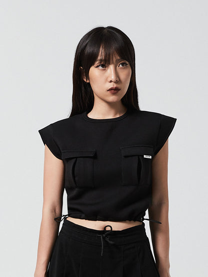 NCVR Dual Pocket Drawstring Waist Top | Black