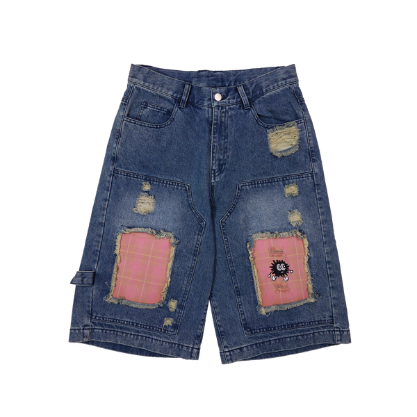 Vintage Lunar Flannel Patch Denim Shorts