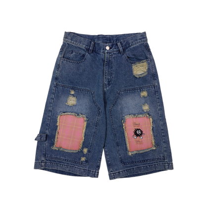 Vintage Lunar Flannel Patch Denim Shorts