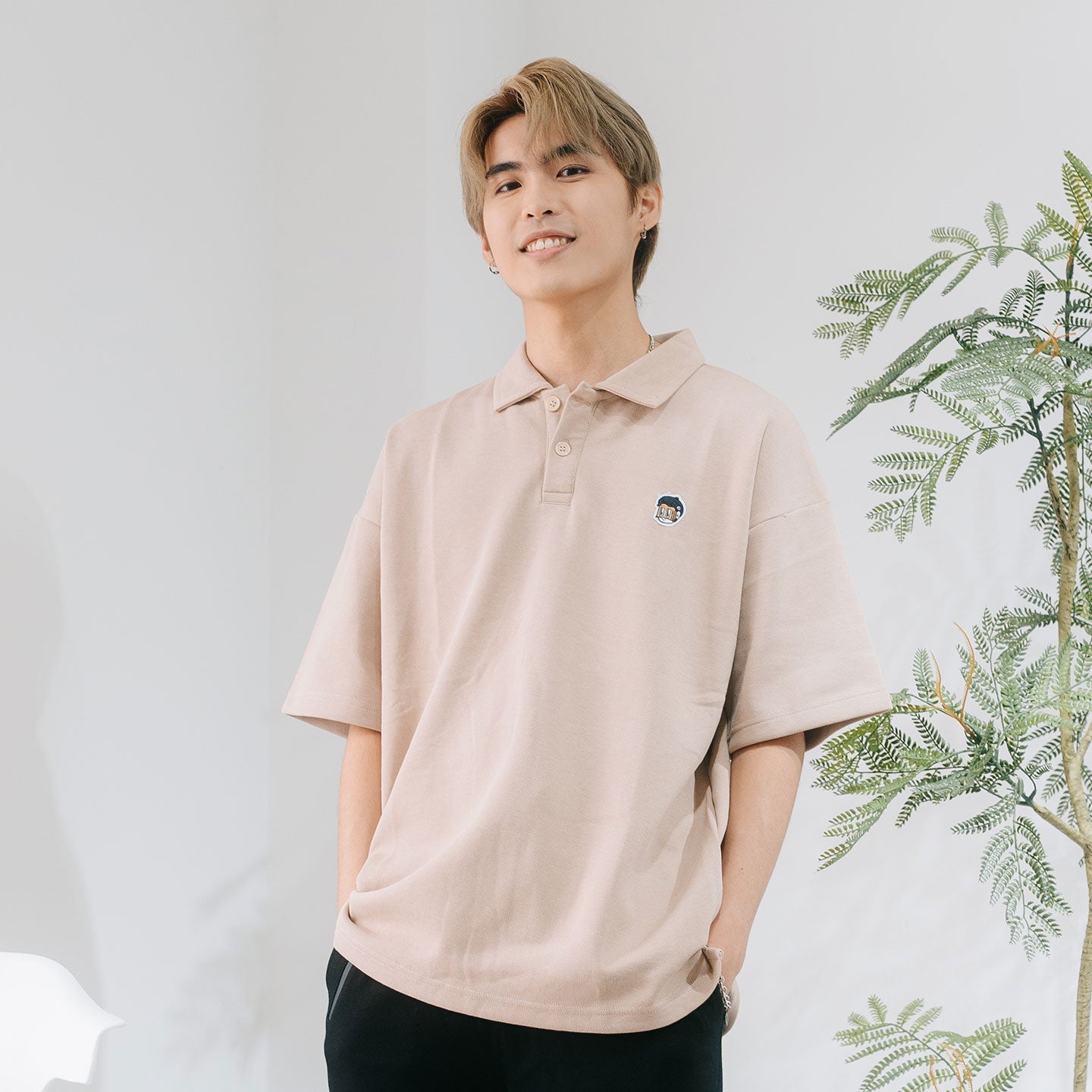 Patched Polo Tee - Beige