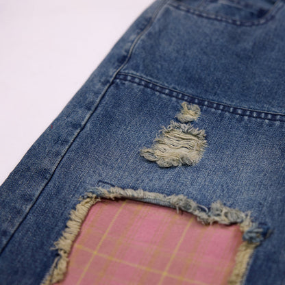 Vintage Lunar Flannel Patch Denim Shorts