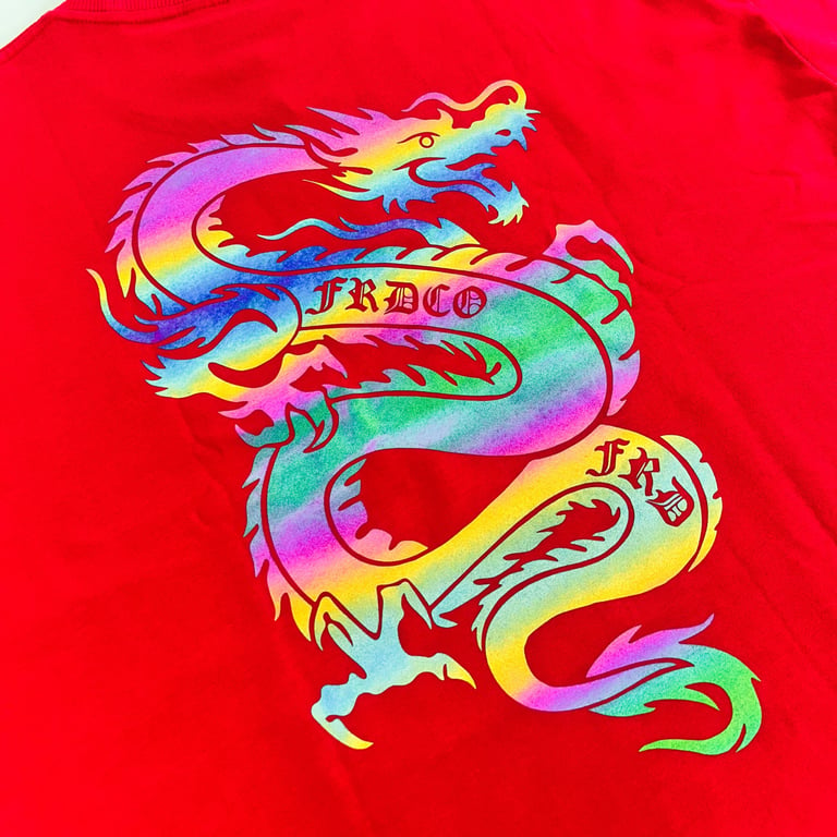 SUN WU LONG RAINBOW REFLECTIVE DRAGON RED TEE